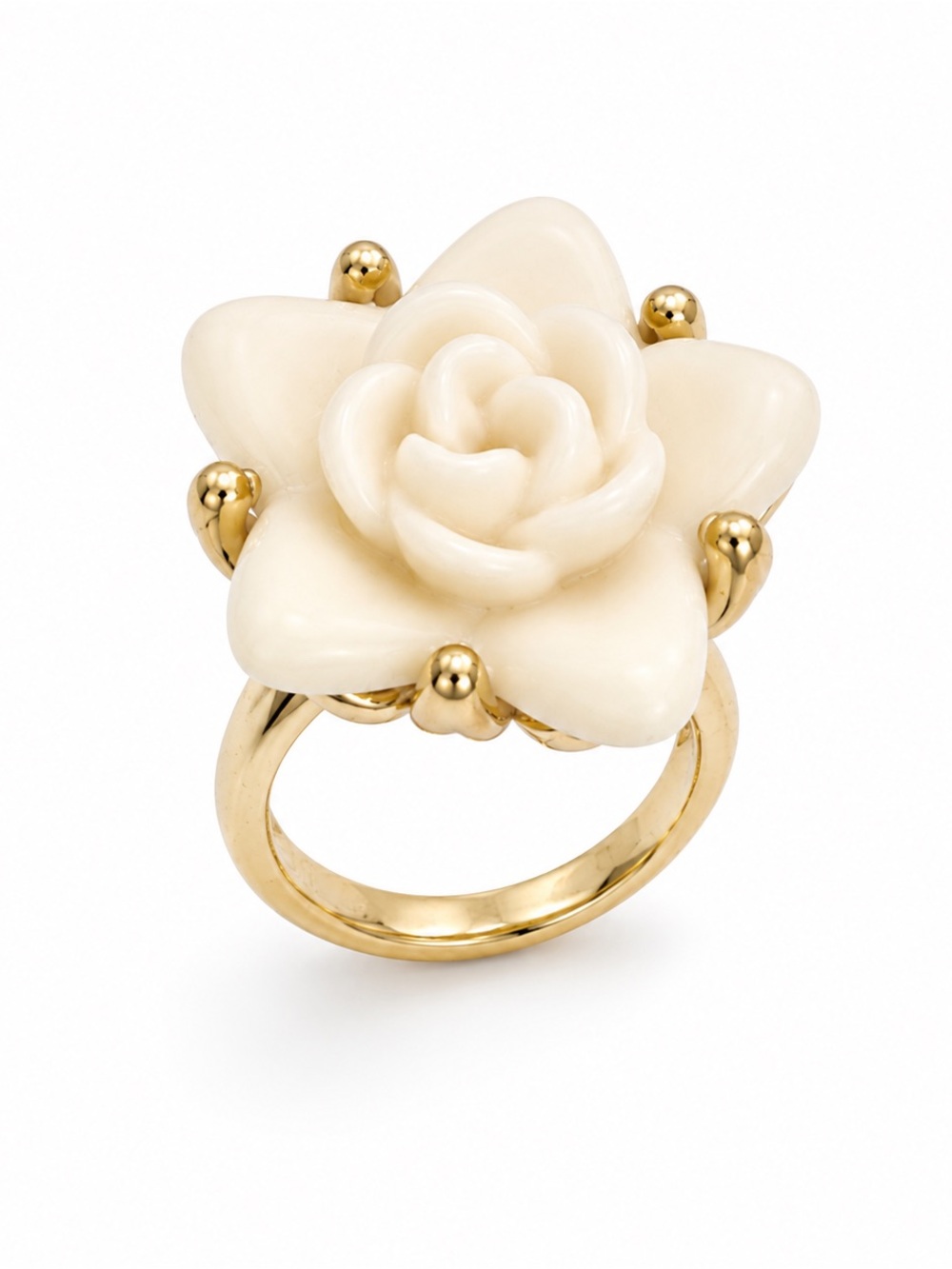 Gold-Tone Cream Floral Statement Ring